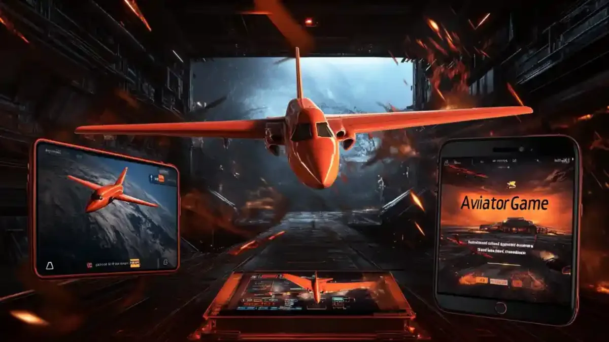 Close up of the red Aviator plane flying out of a digital tablet screen