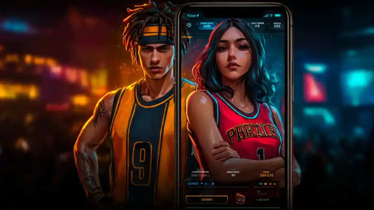 Stylish couple in basketball jerseys representing fast paced urban sports games