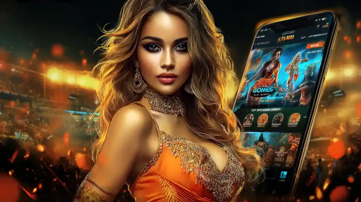 Woman holding a smartphone displaying a variety of online casino games